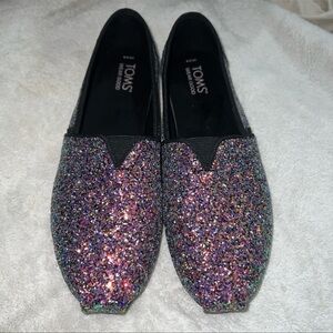 TOMS EXCLUSIVE ALPARGATA SLIP ONS//CHUNKY MULTI-COLORED GLITTER//WOMENS SIZE 8